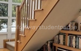 Hallway connecting bed, bath and kitchen